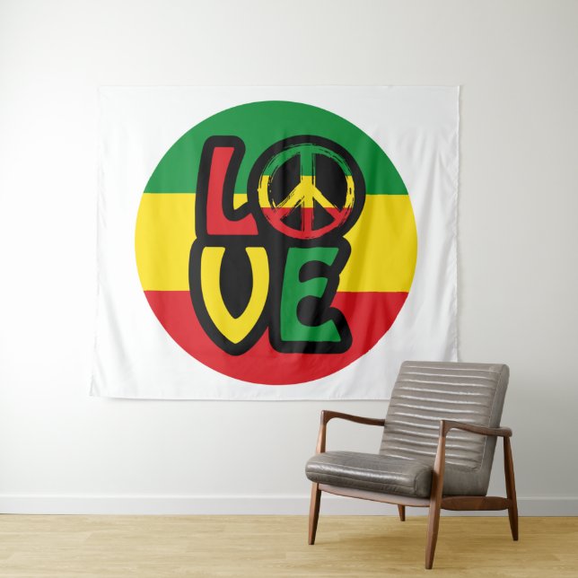 LOVE with peace symbol, reggae style Wandteppich (Beispiel (Horizontal))
