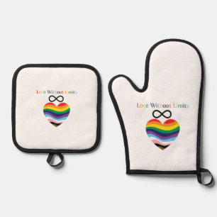 Love Without Limits - Rainbow Heart with Infinity Ofenhandschuh & Topflappen-Set