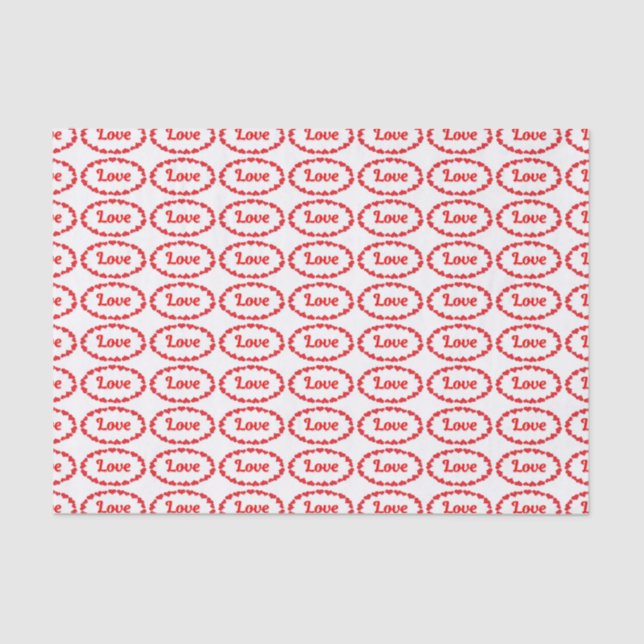 Love Word in Red and White Ovals Pattern  Seidenpapier (Vorderseite)