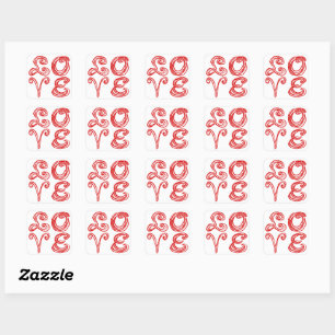 LOVE Wort Kunststoff Schrift Rot Buchstaben Quadratischer Aufkleber