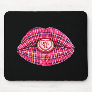 Love Ye Scottish Tartan Kiss Lips Scotland pink Mousepad
