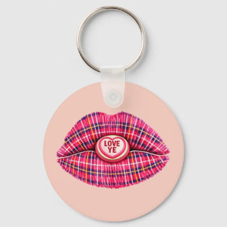 Love Ye Scottish Tartan Kiss Lips Scotland pink Schlüsselanhänger