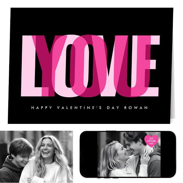 Love You 2 Photo Happy Valentine's Day Black Pink Karte (Von Creator hochgeladen)