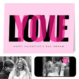 Love You Custom 2 Photo Happy Valentine's Day Pink Karte