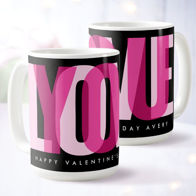Love You Custom Happy Valentine's Day Pink Black Kaffeetasse (Von Creator hochgeladen)