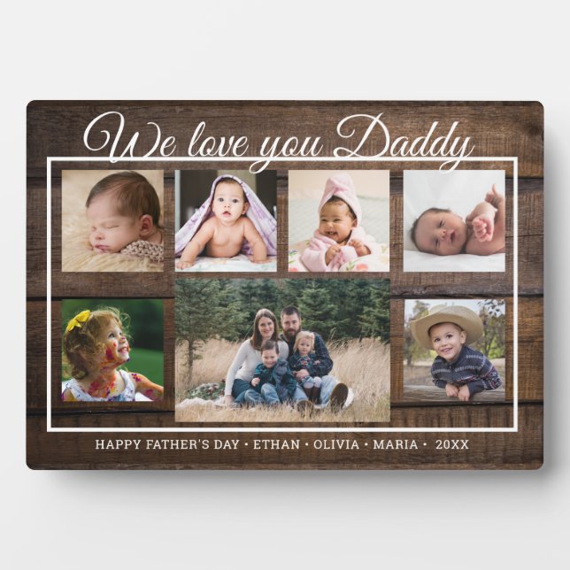 Love You Daddy Father's Day 7 Foto von Rustic Wood Fotoplatte (Vorderseite)