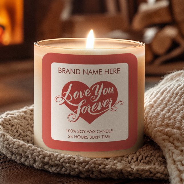 Love You Forever Valentine’s Day Candle Label Quadratischer Aufkleber (Von Creator hochgeladen)