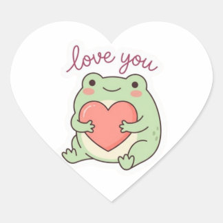 Love You Frog Sticker Cute Frog Heart Soft Aesthet