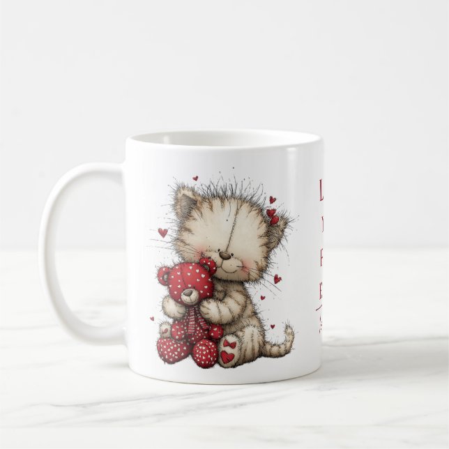 “Love You Fur-Ever” Cute Cat & Teddy Valentine Mug Kaffeetasse (Links)