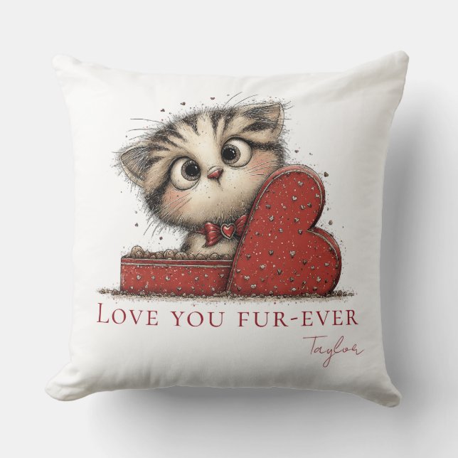 Love You Fur-Ever Cute Cat Throw Pillow Kissen (Vorderseite)