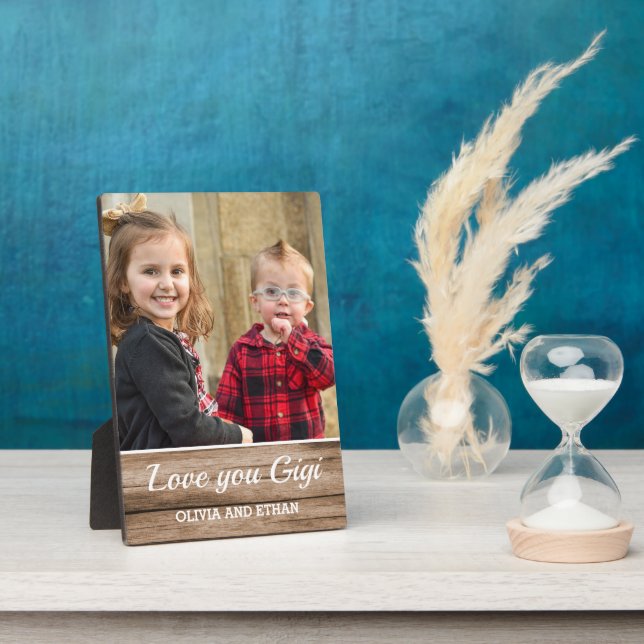 Love You Gigi Rustic Wood Grandchildren Photo Fotoplatte (Seite)
