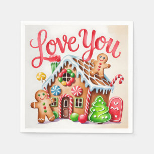 "Love You"-Gingerbreadhaus-Illustration Serviette