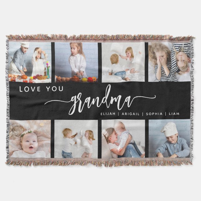Love You Grandma 8 Photo Collage Black and White Decke (Vorderseite)