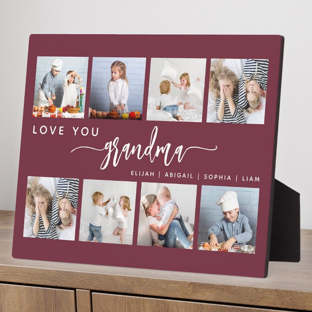 Love You Grandma 8 Photo Collage Burgundy Fotoplatte (Von Creator hochgeladen)