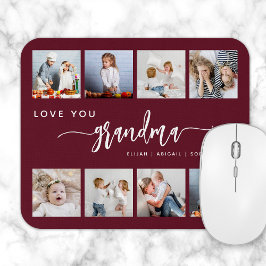 Love You Grandma 8 Photo Collage Burgundy Mousepad