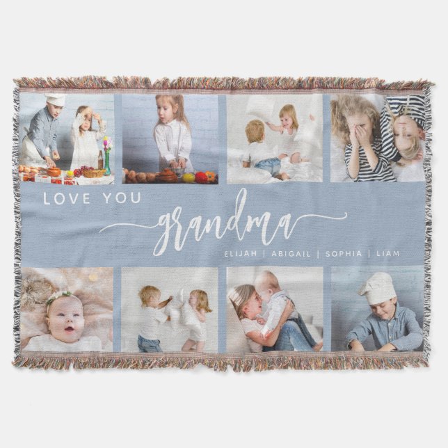 Love You Grandma 8 Photo Collage Dusty Blue Decke (Vorderseite)