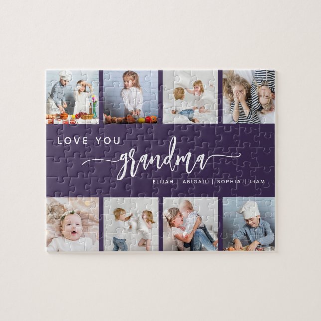Love You Grandma 8 Photo Collage Purple Puzzle (Horizontal)