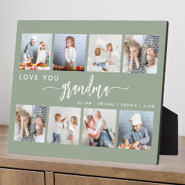 Love You Grandma 8 Photo Collage Sage Green Fotoplatte