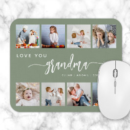 Love You Grandma 8 Photo Collage Sage Green Mousepad