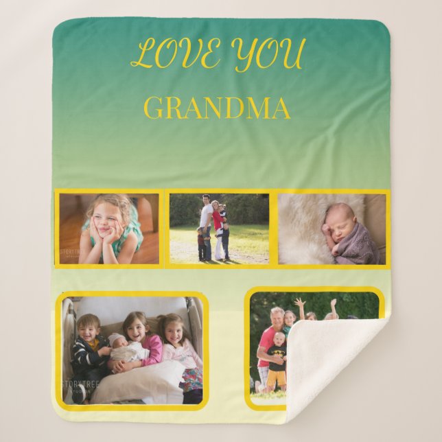 Love You Grandma Collage with Gold Script Sherpadecke (Vorderseite)