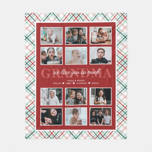 Love You Grandma Custom Text 12-Photo Tartan Fleecedecke (Vorderseite)