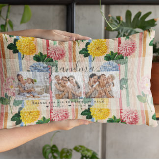 Love You Grandma | Floral Three Photo Collage Lendenkissen