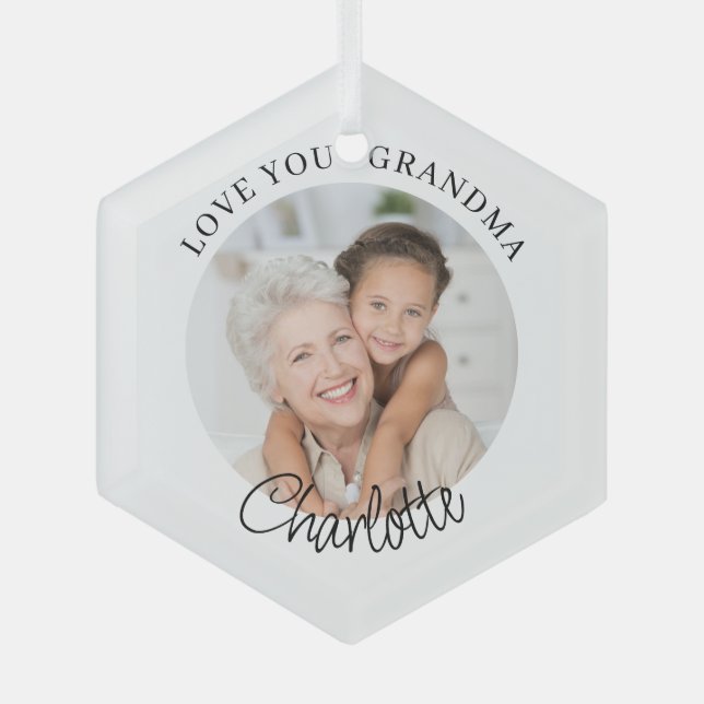 Love You Grandma Keepsake Photo Ornament Aus Glas (Vorderseite)