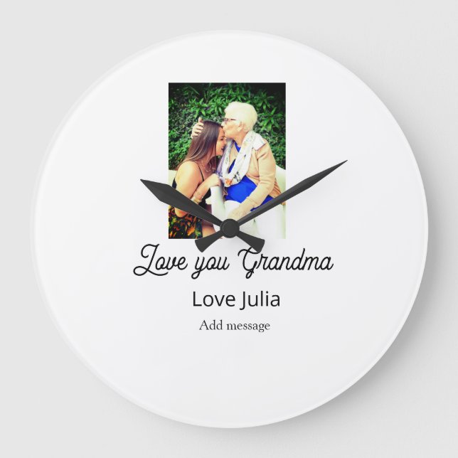 Love you Grandma photo name love message grandkids Große Wanduhr (Vorderseite)