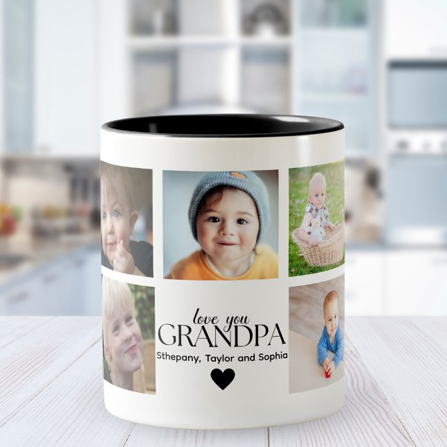 Love You Grandpa Cute Collage 9 Photos Zweifarbige Tasse (Von Creator hochgeladen)