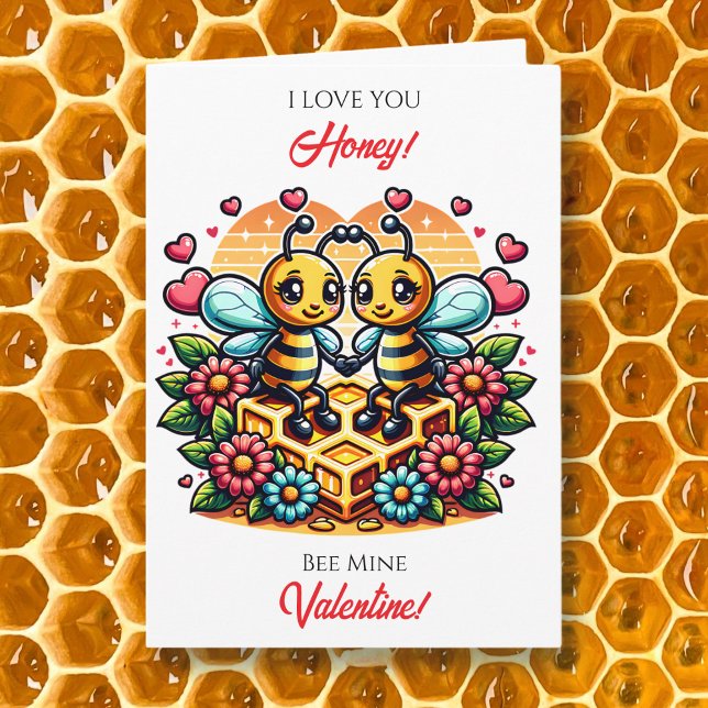 Love You Honey | Bee Themed Valentine's Day Karte (Von Creator hochgeladen)