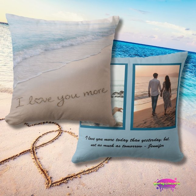 Love You More Coastal Beach Photo Collage Kissen (Von Creator hochgeladen)