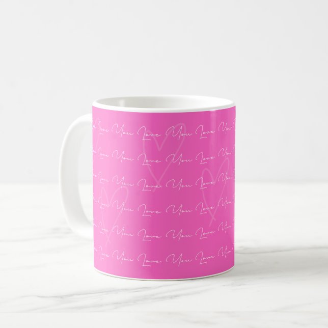 Love You Mug Pink Kaffeetasse (Vorderseite Links)