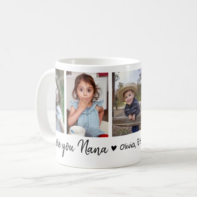Love You Nana Grandkids Names 5 Photo Collage   Kaffeetasse (Vorderseite Links)