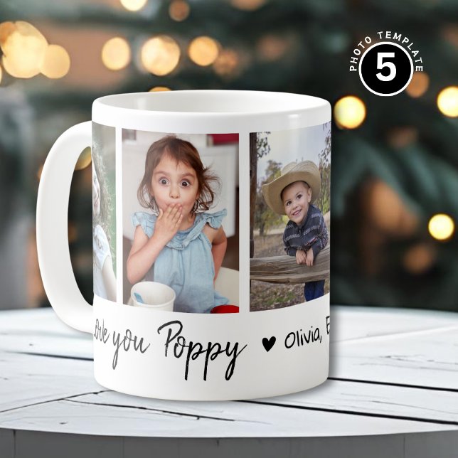 Love You Poppy Grandkids Names 5 Photo Collage Kaffeetasse (Von Creator hochgeladen)
