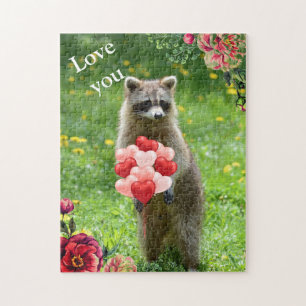 Love You  Raccoon Animal Valentine's Day Holiday Puzzle