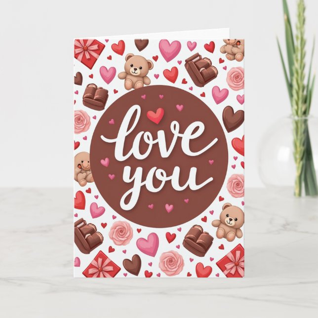 Love You Teddy Bear Hearts Card Karte (Vorderseite)