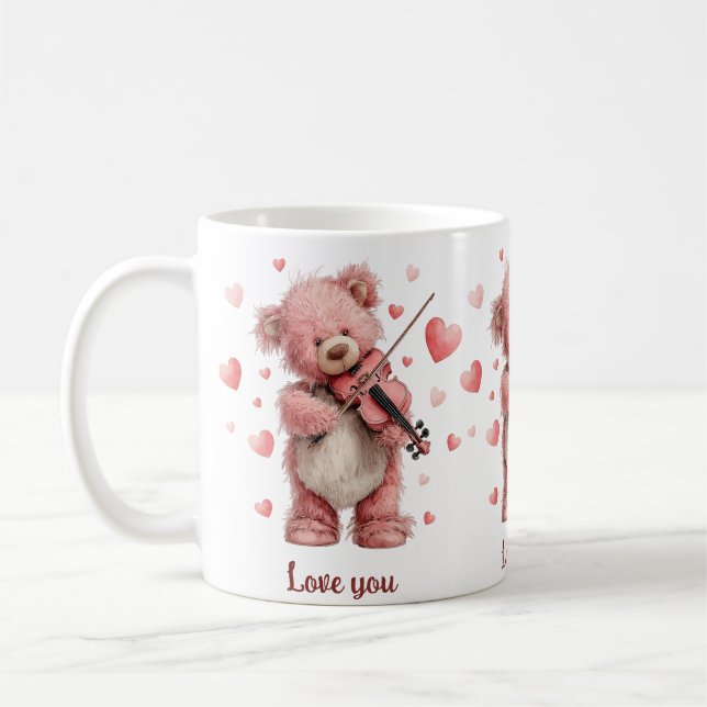 Love You Teddy with Violin Kaffeetasse (Links)