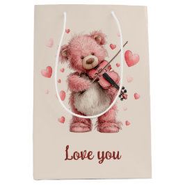 Love You Teddy with Violin Mittlere Geschenktüte