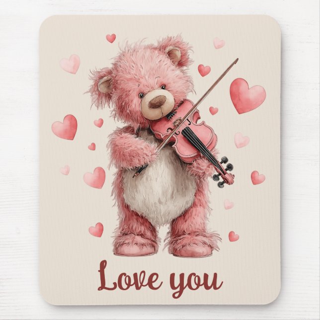 Love You Teddy with Violin Mousepad (Vorne)