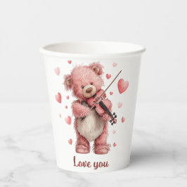 Love You Teddy with Violin Paper cup Pappbecher