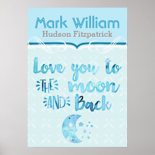 Love You To The Moon Blaues Babyzimmer Poster