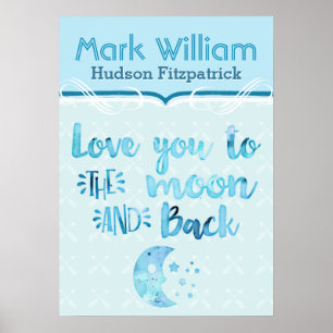 Love You To The Moon Blaues Babyzimmer Poster