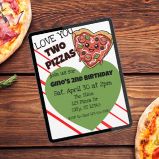 Love You Two Pizzas 2nd Birthday Einladung