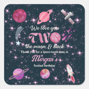 Love You Two The Moon Mädchen Pink 2. Geburtstag Quadratischer Aufkleber