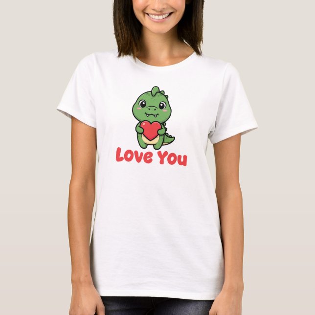 Love You, Valentine Dinosaur T-Shirt (Vorderseite)
