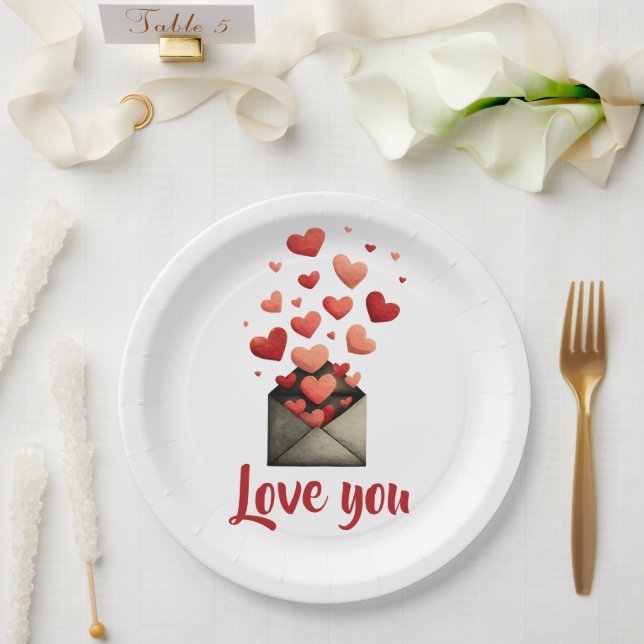 Love You Valentine Envelope Design Pappteller (Hochzeit)