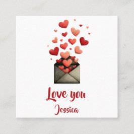Love You Valentinstag-Umschlagdesign Quadratische Visitenkarte