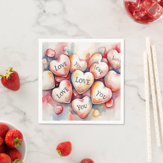 Love You watercolor hearts Wedding Party Decor Serviette