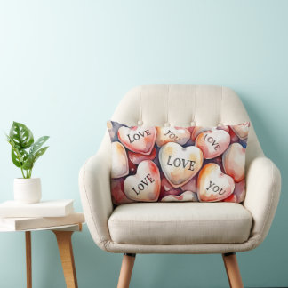 Love You watercolor painting hearts romantic gift Lendenkissen