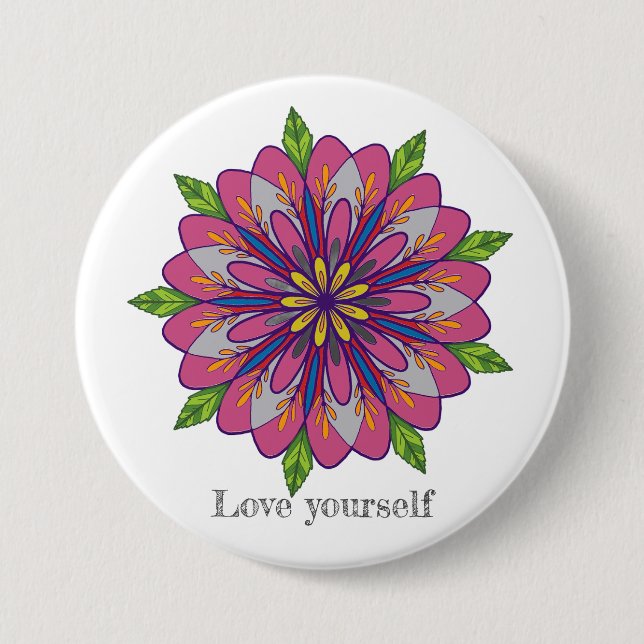 Love yourself mandala flowers button (Vorderseite)